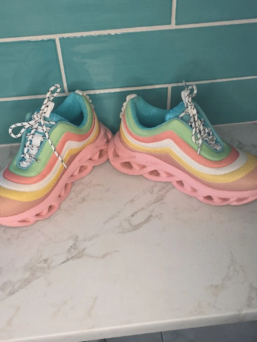 Cape Robbin Kids Pastel Rainbow Platform Sneakers - Pink/Blue/Green